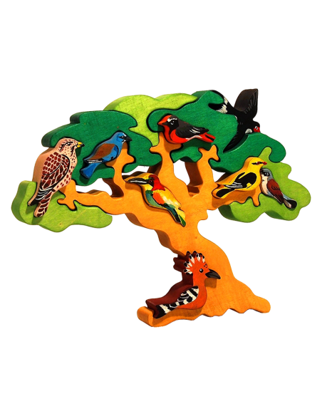 Zugvögel - Montessori 3D Puzzle, Holz, mehrfarbig, 28 x 20 cm, 14 Teile