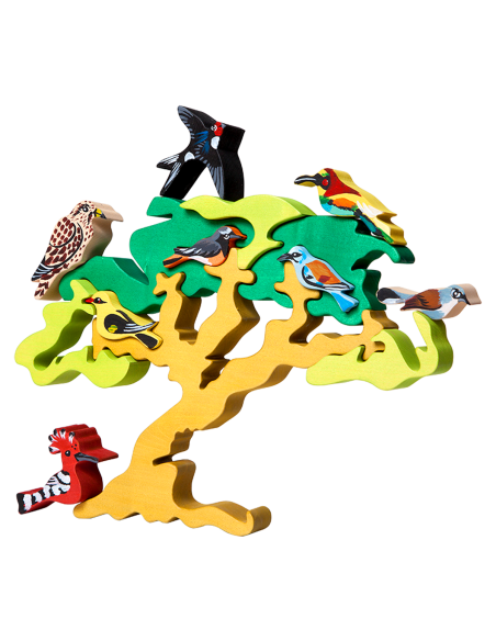 Migratory birds - Montessori 3D Puzzle, wooden, multicolor, 28 x 20 cm, 14 pieces