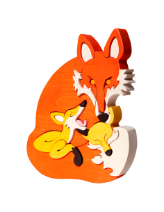 Fuchsfamilie – Montessori 3D Puzzle, Holz, mehrfarbig,... 2
