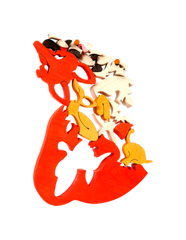 Fox family - Montessori 3D Puzzle, wooden,...