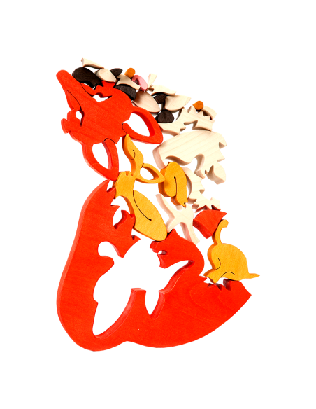 Fuchsfamilie – Montessori 3D Puzzle, Holz, mehrfarbig, 24,5 x 19 cm, 26 Teile