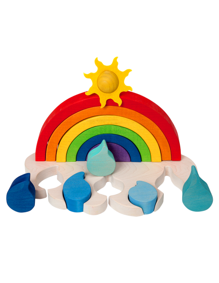 Curcubeu - Puzzle 3D Montessori, lemn, multicolor, 27.5 x 15 cm, 13 piese