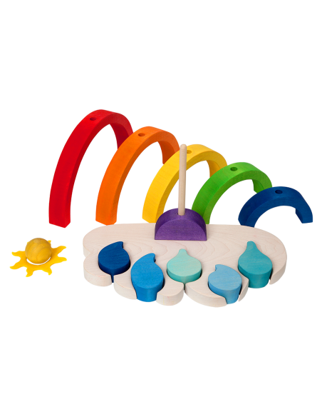 Curcubeu - Puzzle 3D Montessori, lemn, multicolor, 27.5 x 15 cm, 13 piese
