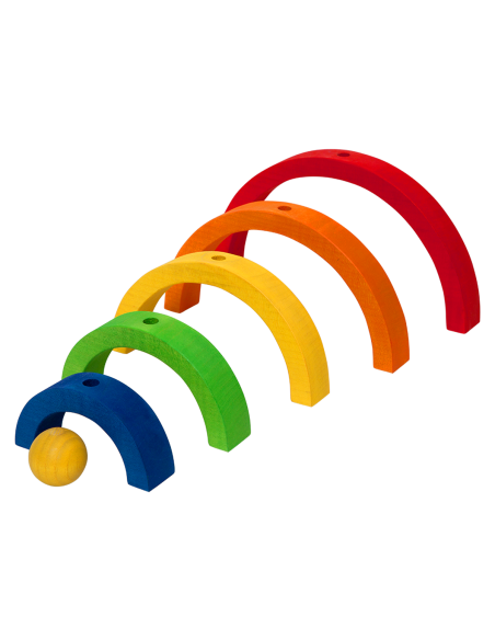 Curcubeu - Puzzle 3D Montessori, lemn, multicolor, 27.5 x 15 cm, 13 piese