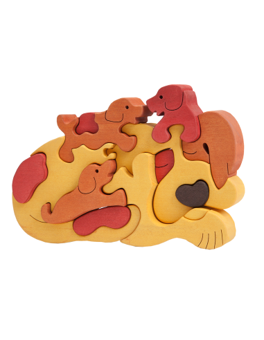 Hundefamilie - Montessori 3D Puzzle, Holz,...