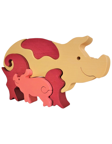 Family of Piglets - Montessori 3D Puzzle, wooden, multicolor, 17 x 14 cm, 5 Pieces