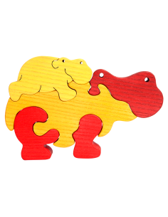Familie von Nilpferden - Montessori 3D Puzzle, Holz,... 2