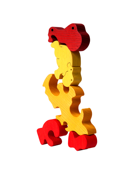 Familie de hipopotami - Puzzle 3D Montessori, lemn, multicolor, 17 x 13 cm, 5 piese