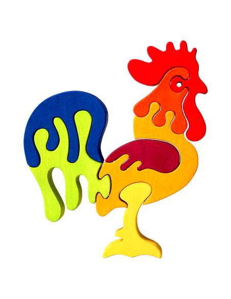 Rooster - Montessori 3D Puzzle, wooden, multicolor, 16.5 x 20 cm, 8 Pieces