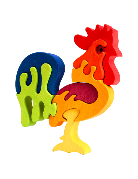 Rooster - Montessori 3D Puzzle, wooden, multicolor, 16.5 x 20 cm, 8 Pieces
