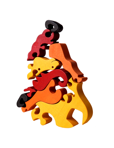 Cal maro - Puzzle 3D Montessori, lemn, multicolor, 18 x 20 cm, 9 piese