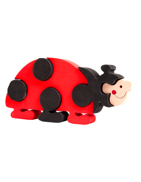 Marienkäfer - Montessori 3D Puzzle, Holz, mehrfarbig, 19.5 x 9.5 cm, 6 Teile