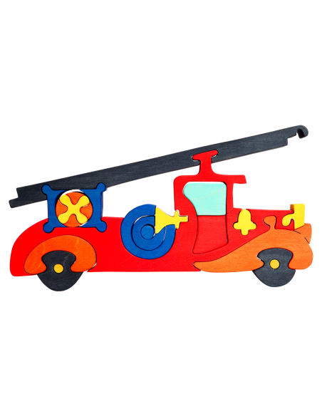 Mașină de pompieri - Puzzle 3D Montessori, lemn, multicolor, 29 x 16 cm, 23 piese