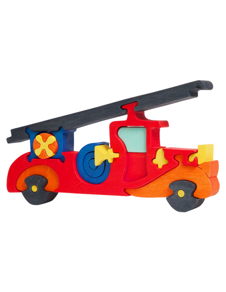 Mașină de pompieri - Puzzle 3D Montessori, lemn, multicolor, 29 x 16 cm, 23 piese