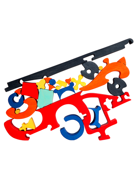 Mașină de pompieri - Puzzle 3D Montessori, lemn, multicolor, 29 x 16 cm, 23 piese