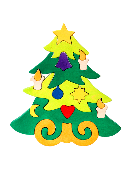 Weihnachtsbaum - Montessori 3D Puzzle, Holz, mehrfarbig, 21 x 23 cm, 17 Teile