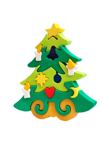 Weihnachtsbaum - Montessori 3D Puzzle, Holz, mehrfarbig, 21 x 23 cm, 17 Teile