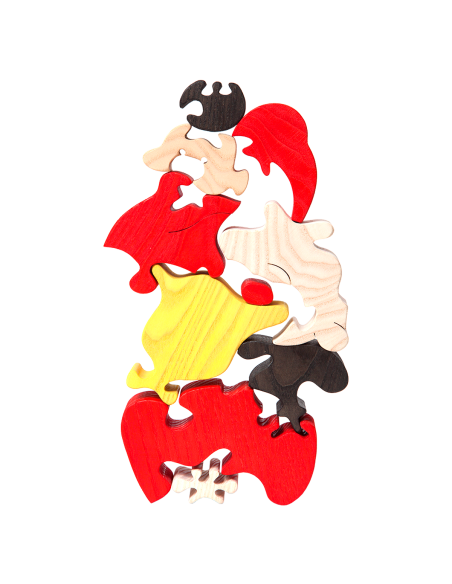 Moș Crăciun - Puzzle 3D Montessori, lemn, multicolor, 13 x 22 cm, 10 piese