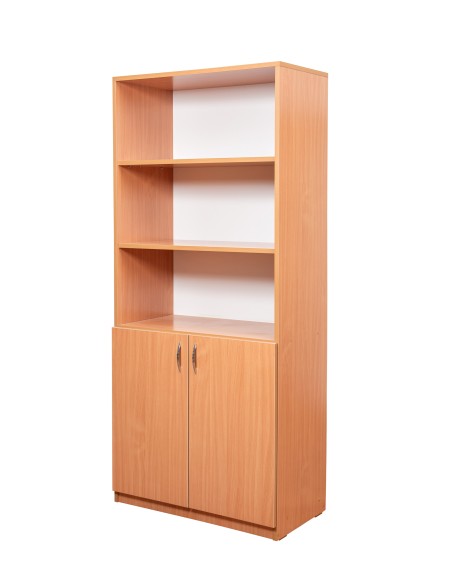 Bibliothekenschrank, 2 Türen, 3 offene Regale, 5 Fächer, Melamin-Spanplatte, 182x80x40 cm, Buche