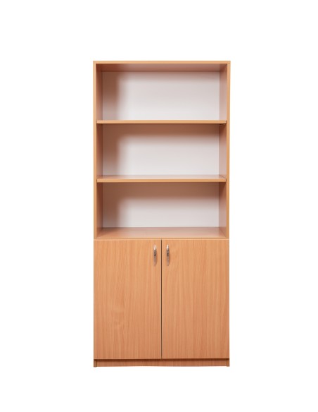 Dulap bibliotecă, 2 uși, 3 rafturi deschise, 5 compartimente, PAL melaminat, 182x80x40 cm, fag