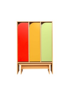 Kindergarten-Garderobenschrank, 3 farbige Türen,...