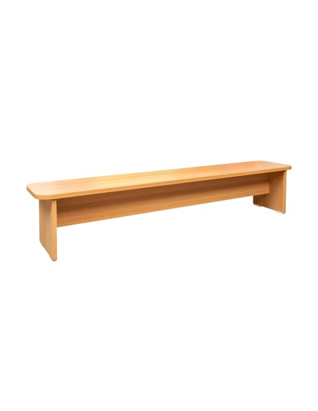 Kindergarten Locker Cabinet, 3 Colored Doors, Bench, Melamine Chipboard, 140 x 90.9 x 30 cm, Beech